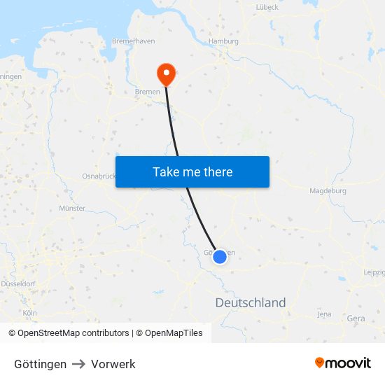 Göttingen to Vorwerk map