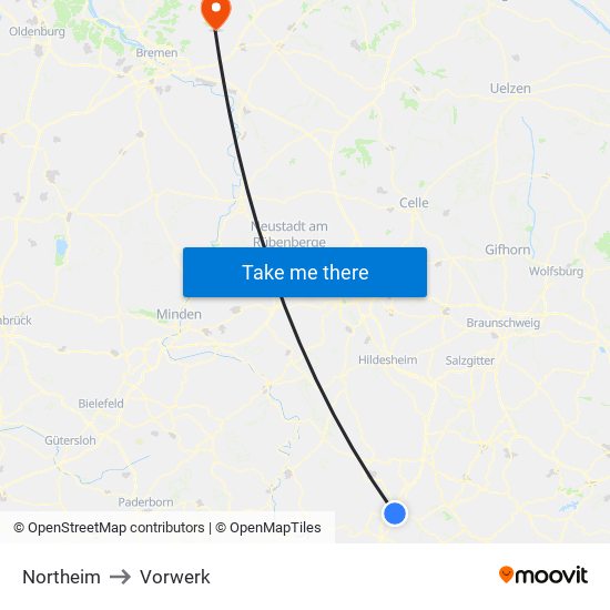 Northeim to Vorwerk map