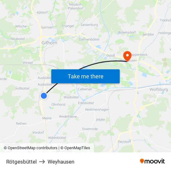 Rötgesbüttel to Weyhausen map