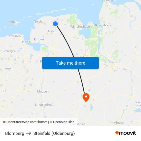 Blomberg to Steinfeld (Oldenburg) map