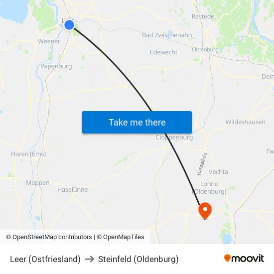 Leer (Ostfriesland) to Steinfeld (Oldenburg) map