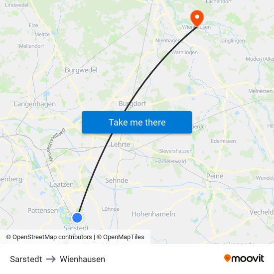 Sarstedt to Wienhausen map