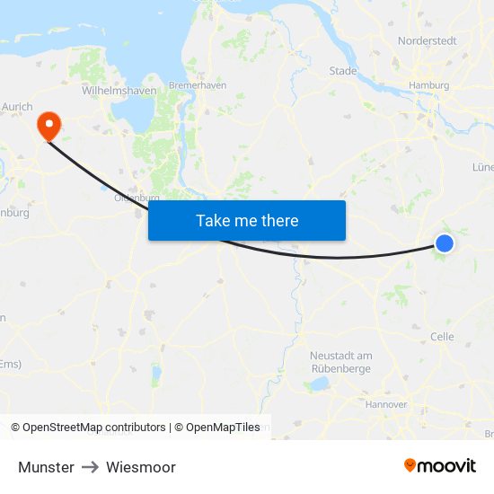 Munster to Wiesmoor map