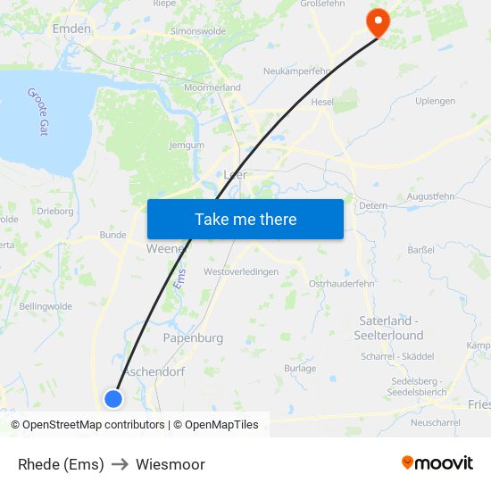 Rhede (Ems) to Wiesmoor map