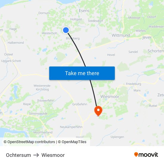 Ochtersum to Wiesmoor map