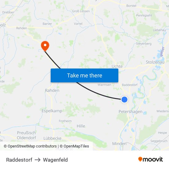 Raddestorf to Wagenfeld map