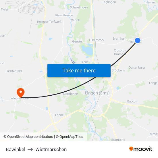 Bawinkel to Wietmarschen map