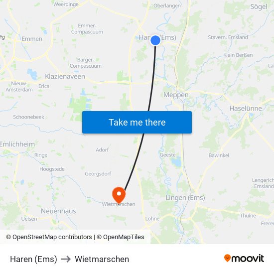 Haren (Ems) to Wietmarschen map