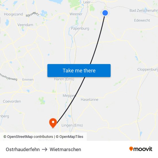 Ostrhauderfehn to Wietmarschen map