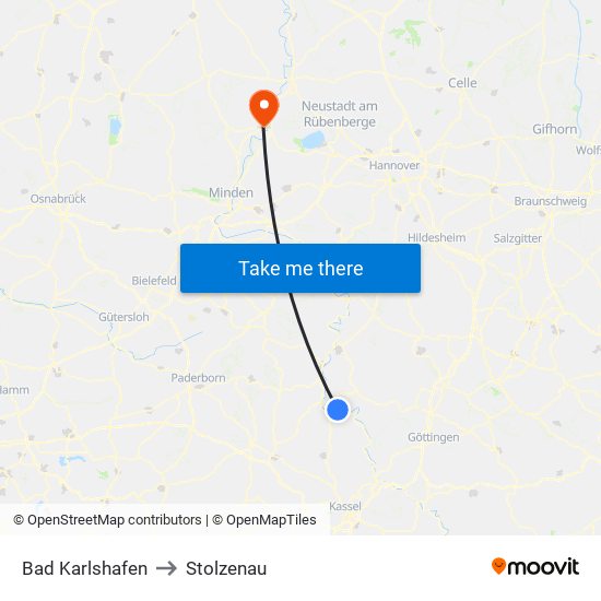 Bad Karlshafen to Stolzenau map