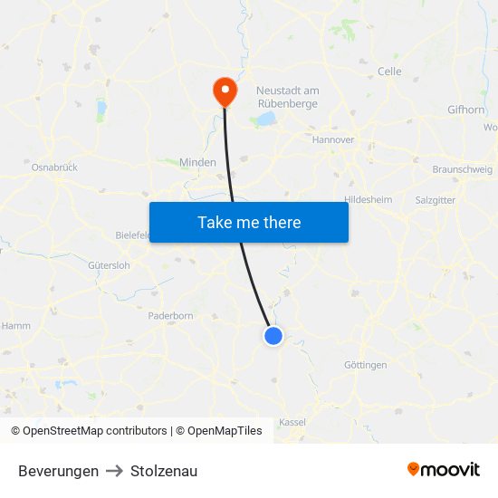 Beverungen to Stolzenau map