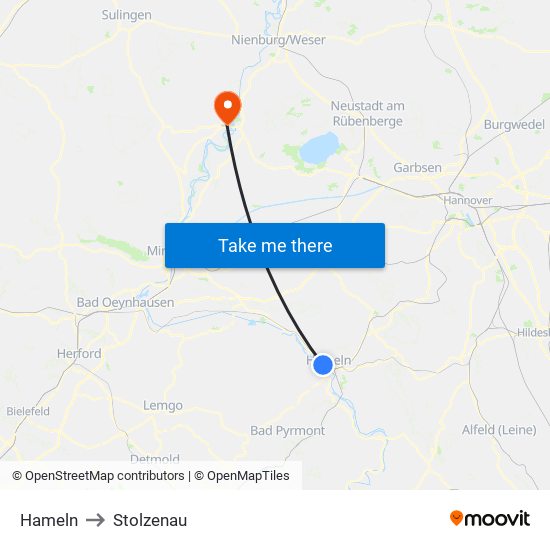 Hameln to Stolzenau map