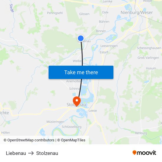 Liebenau to Stolzenau map
