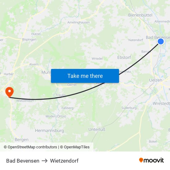 Bad Bevensen to Wietzendorf map