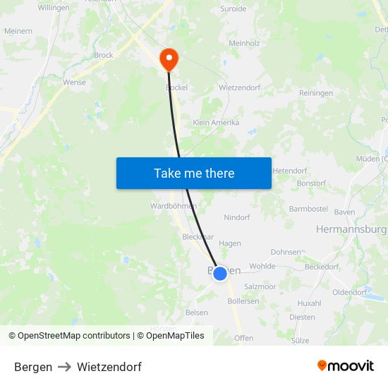 Bergen to Wietzendorf map