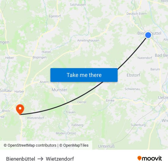 Bienenbüttel to Wietzendorf map