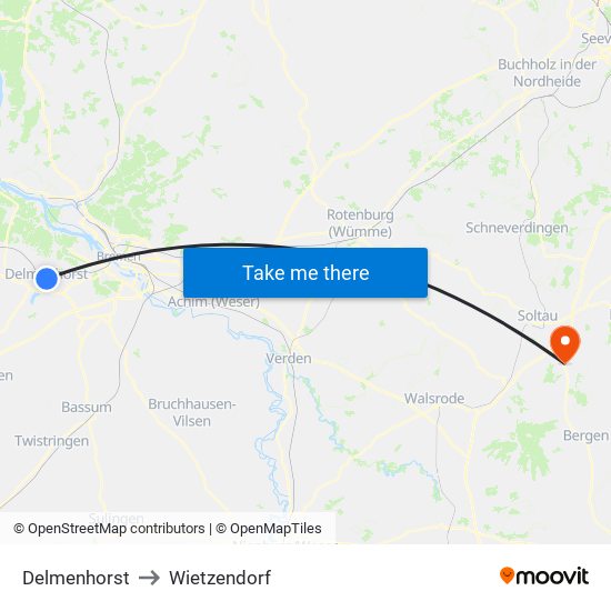 Delmenhorst to Wietzendorf map