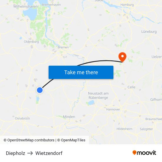 Diepholz to Wietzendorf map