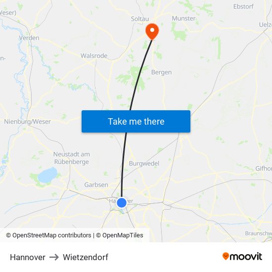 Hannover to Wietzendorf map