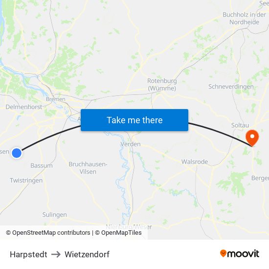 Harpstedt to Wietzendorf map