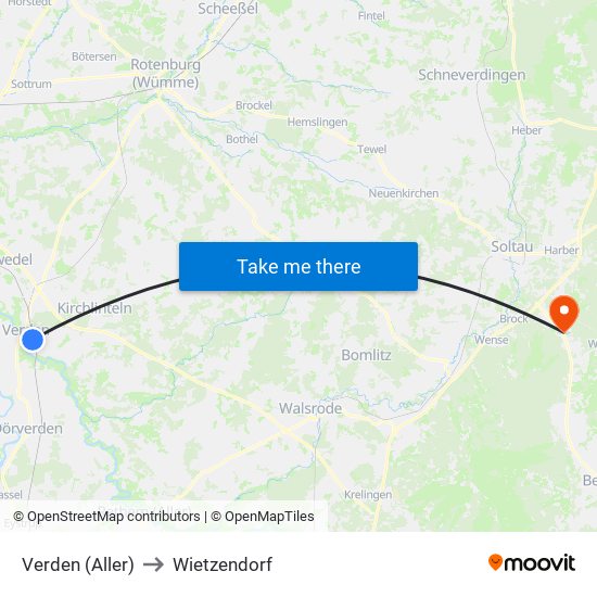 Verden (Aller) to Wietzendorf map