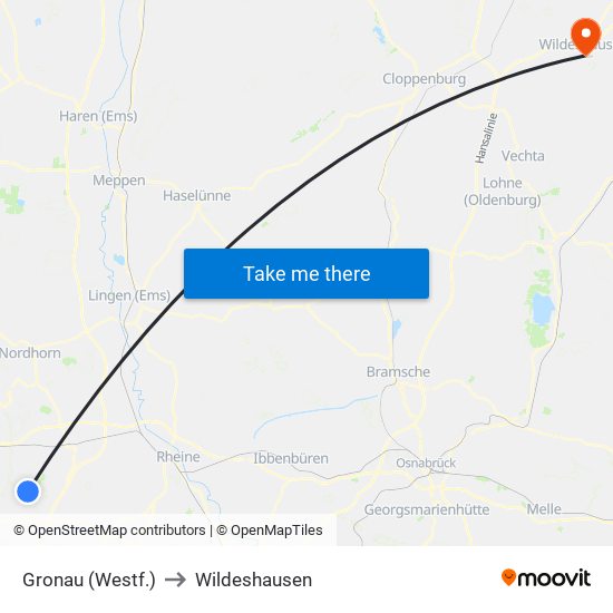 Gronau (Westf.) to Wildeshausen map