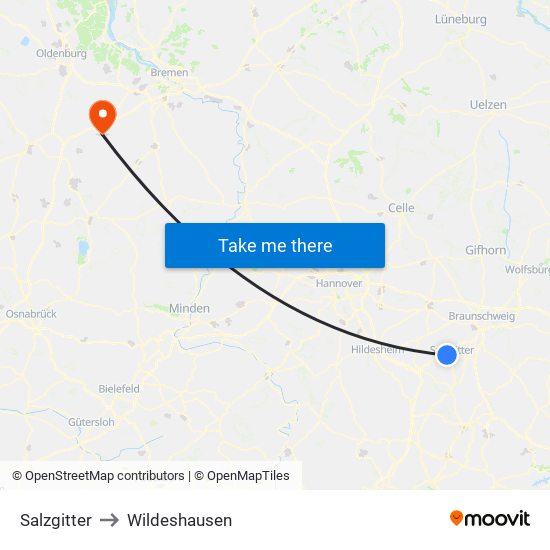 Salzgitter to Wildeshausen map