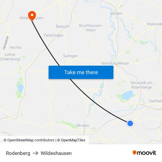 Rodenberg to Wildeshausen map