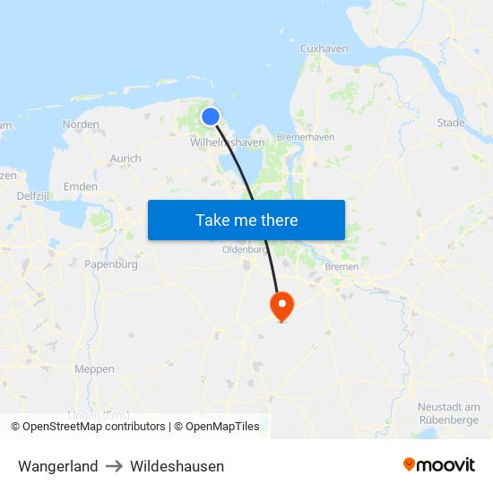 Wangerland to Wildeshausen map