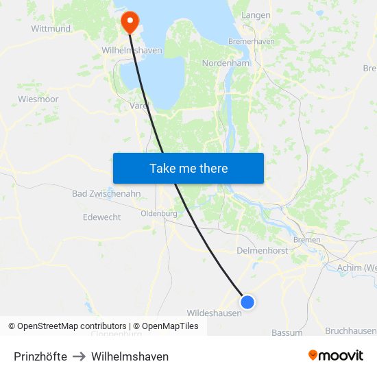 Prinzhöfte to Wilhelmshaven map