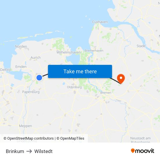 Brinkum to Wilstedt map