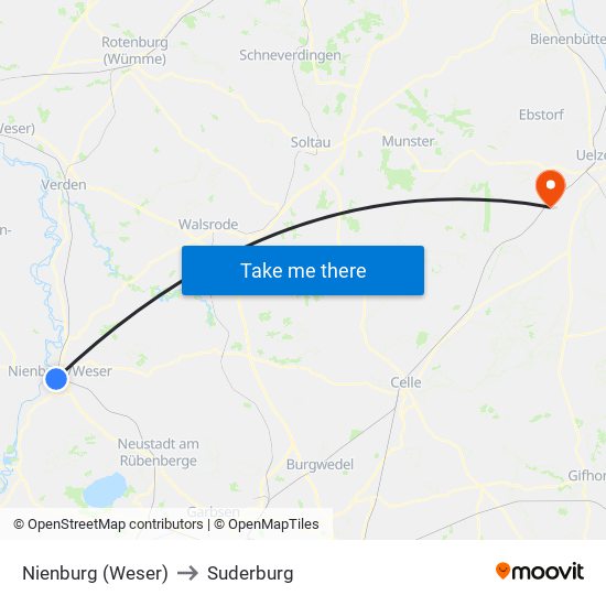 Nienburg (Weser) to Suderburg map