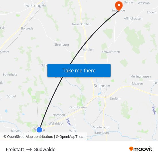 Freistatt to Sudwalde map