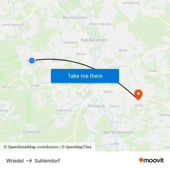 Wriedel to Suhlendorf map