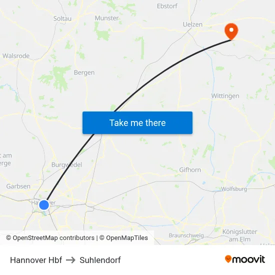 Hannover Hbf to Suhlendorf map