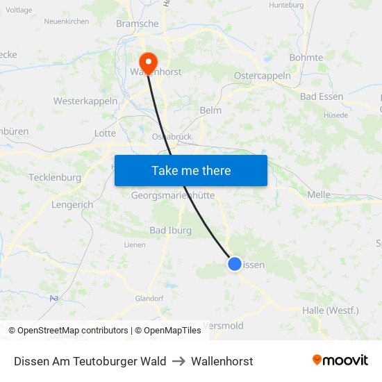 Dissen Am Teutoburger Wald to Wallenhorst map