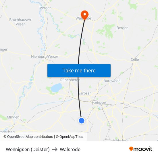 Wennigsen (Deister) to Walsrode map
