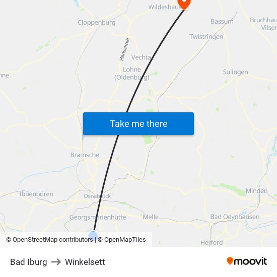 Bad Iburg to Winkelsett map