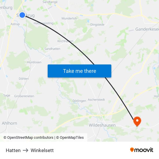 Hatten to Winkelsett map