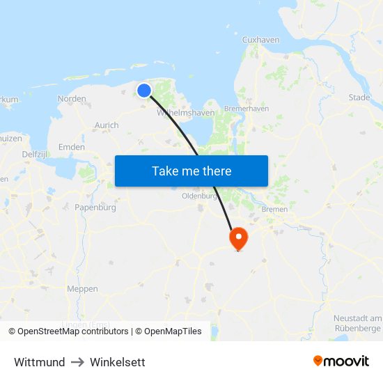 Wittmund to Winkelsett map