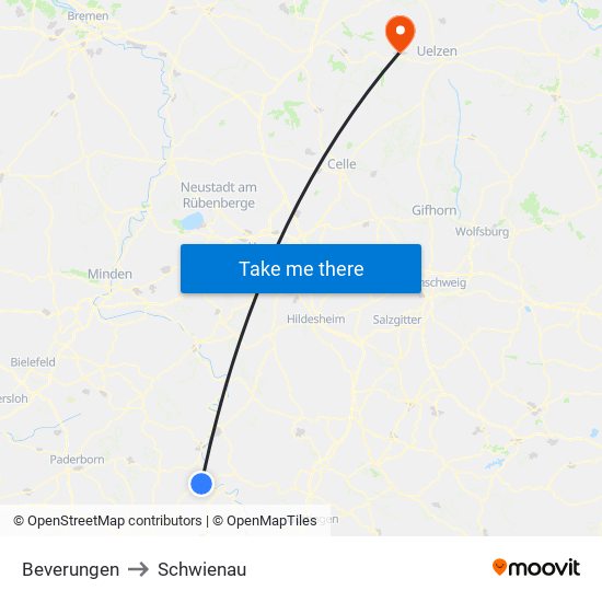Beverungen to Schwienau map