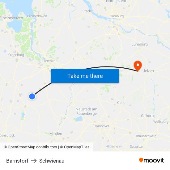 Barnstorf to Schwienau map
