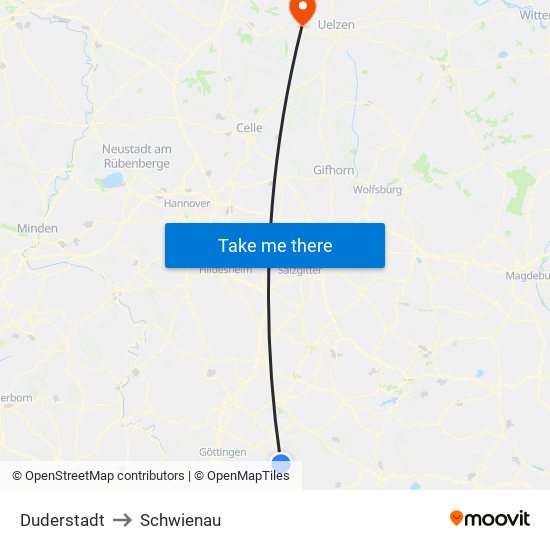 Duderstadt to Schwienau map