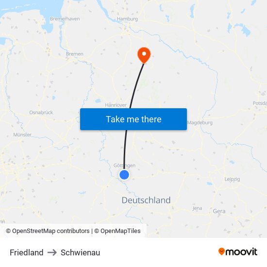 Friedland to Schwienau map