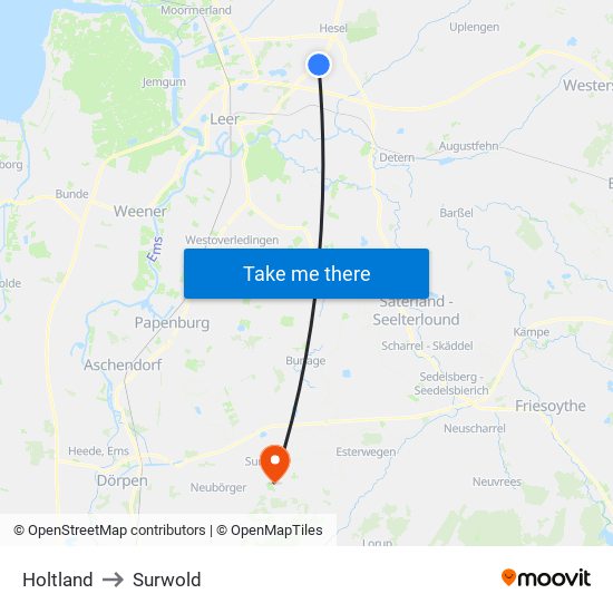 Holtland to Surwold map