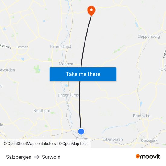 Salzbergen to Surwold map