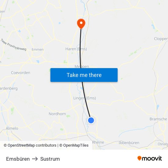 Emsbüren to Sustrum map