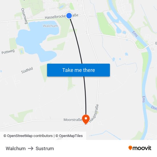 Walchum to Sustrum map