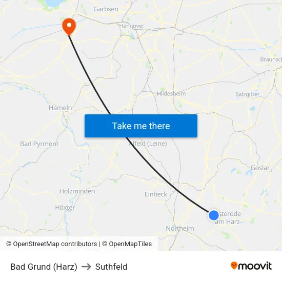 Bad Grund (Harz) to Suthfeld map