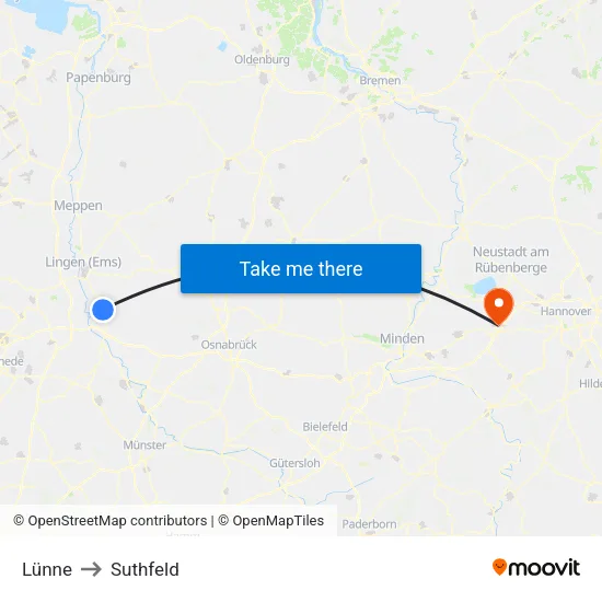 Lünne to Suthfeld map